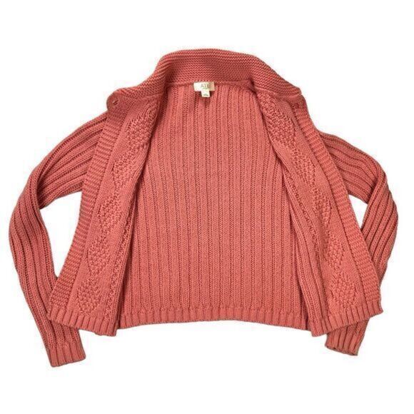 Ann Taylor Loft Studio Cardigan Sweater Womens Small Pink Granny Core Open Knit - Picture 5 of 16